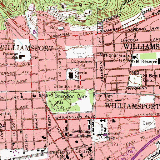 Topographic Map of Brandon Park, PA