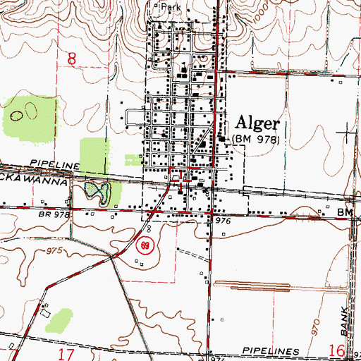Topographic Map of Alger Post Office, OH