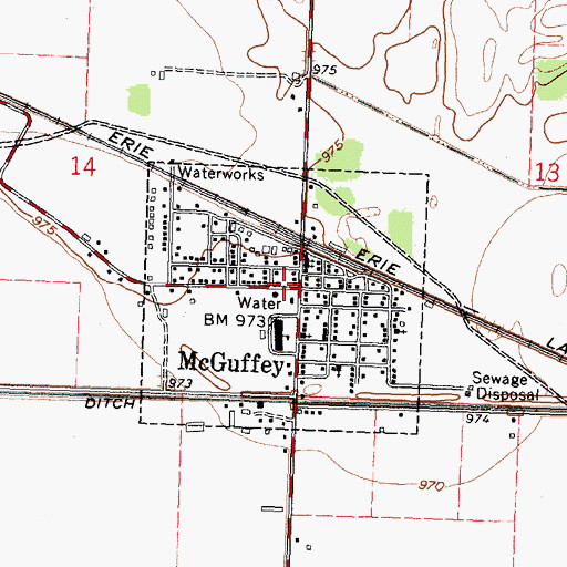 Topographic Map of McGuffey Post Office, OH