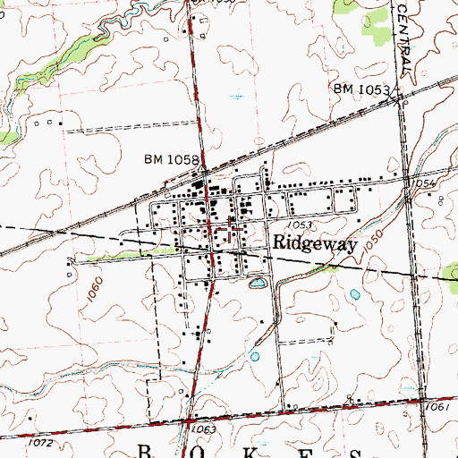 Topographic Map of Ridgeway Post Office, OH