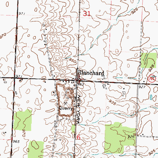 Topographic Map of Blanchard Post Office (historical), OH