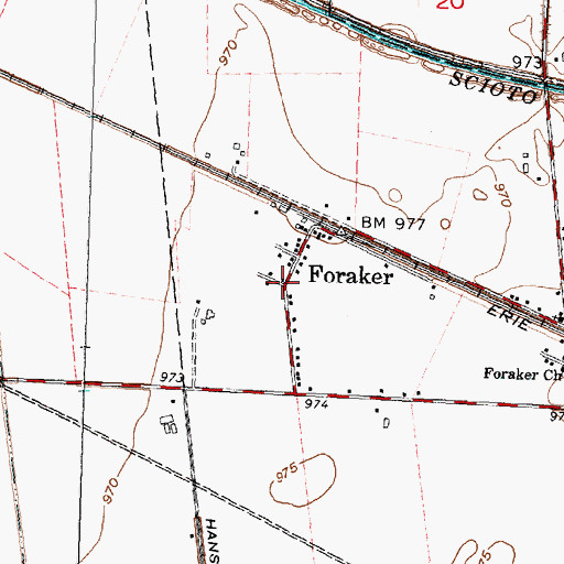 Topographic Map of Foraker Post Office (historical), OH