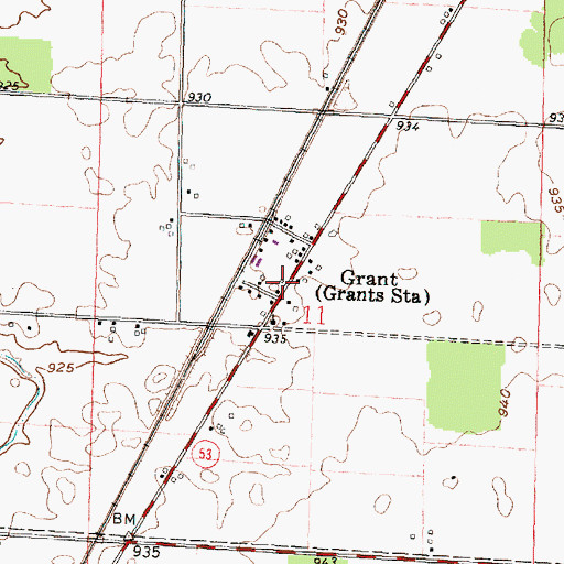 Topographic Map of Grant Post Office (historical), OH