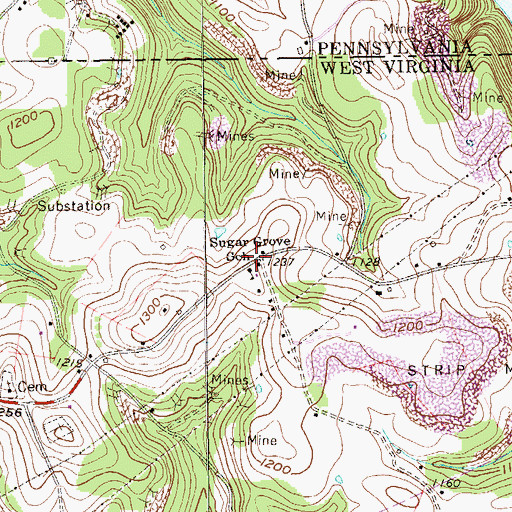 Topographic Map of Sugar Grove School (historical), WV