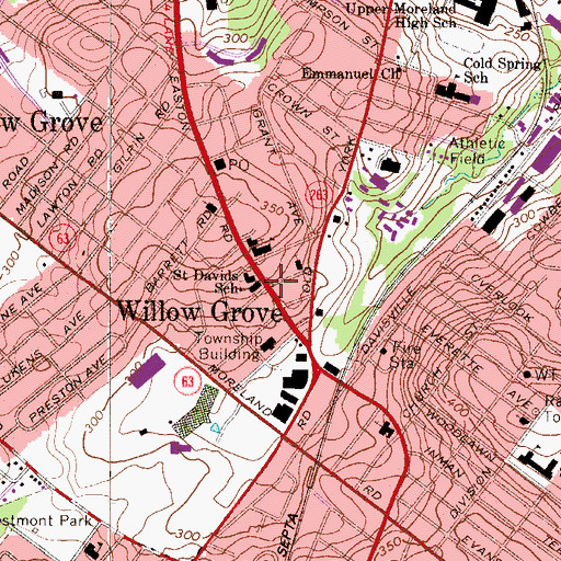 Topographic Map of Saint Davids School, PA