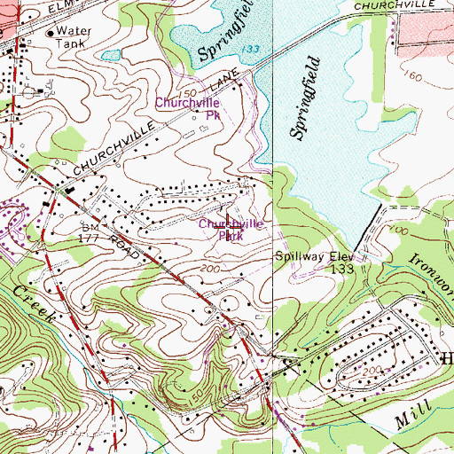 Topographic Map of Churchville Park, PA