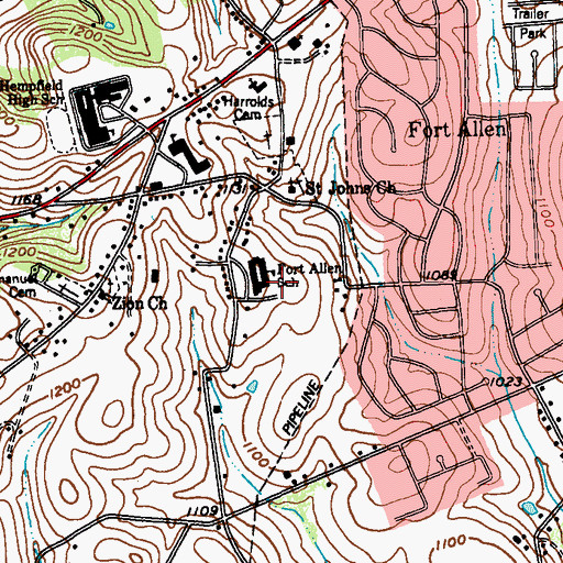 Topographic Map of Fort Allen School, PA