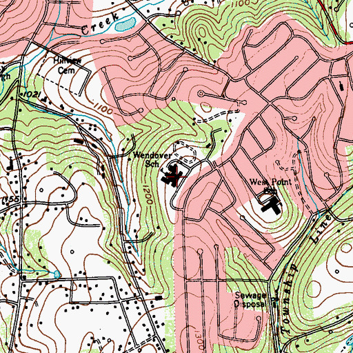 Topographic Map of Wendover School, PA