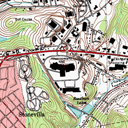 Topographic Map of Westmoreland Mall, PA