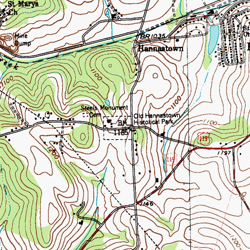 Topographic Map of Old Hannastown Historical Park, PA