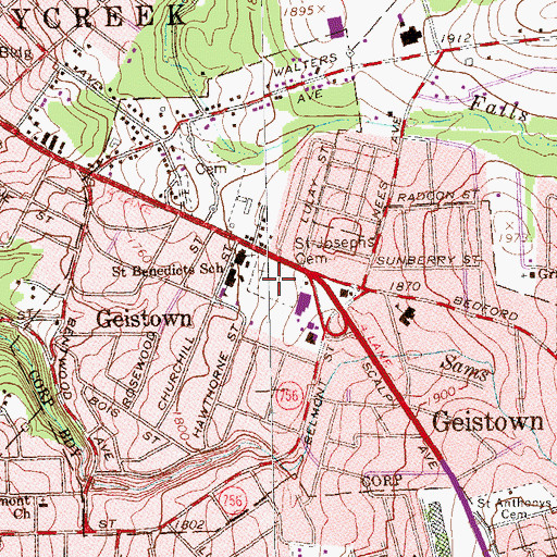 Topographic Map of Saint Josephs Cemetery, PA