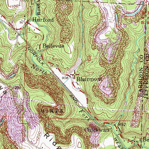 Topographic Map of Blairmont Post Office (historical), OH