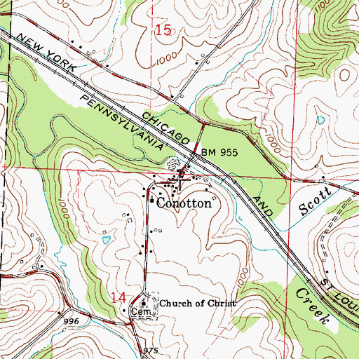 Topographic Map of Conotton Post Office (historical), OH