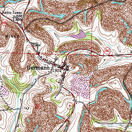 Topographic Map of Germano Post Office (historical), OH
