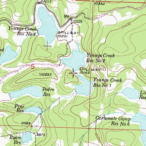 Topographic Map of Youngs Creek Number 1 and 2 Dam, CO