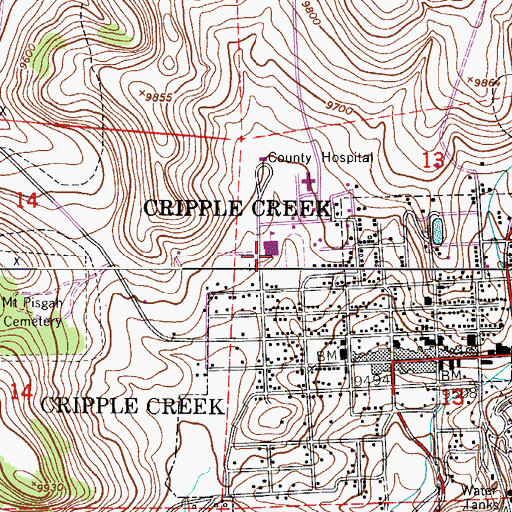 Topographic Map of Cripple Creek Victor Junior - Senior High School, CO