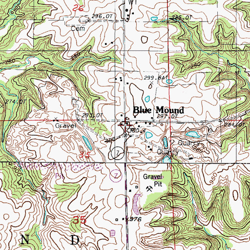 Topographic Map of Blue Mound School (historical), MO