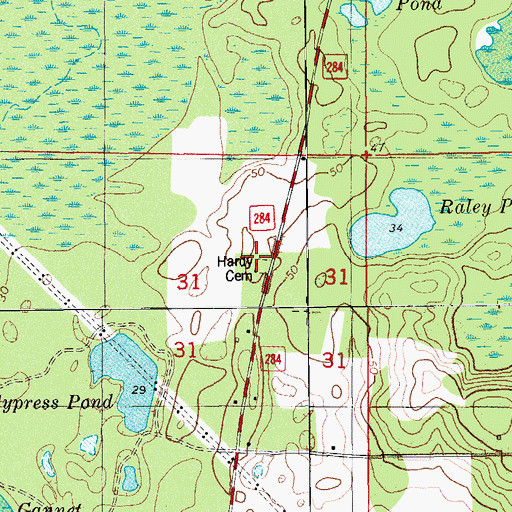 Topographic Map of Hardy Cemetery, FL