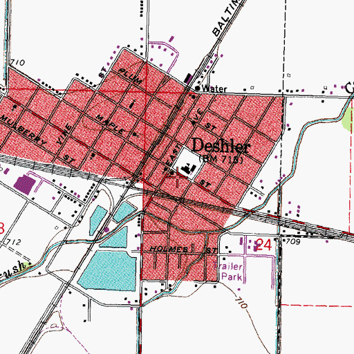 Topographic Map of Deshler Post Office, OH