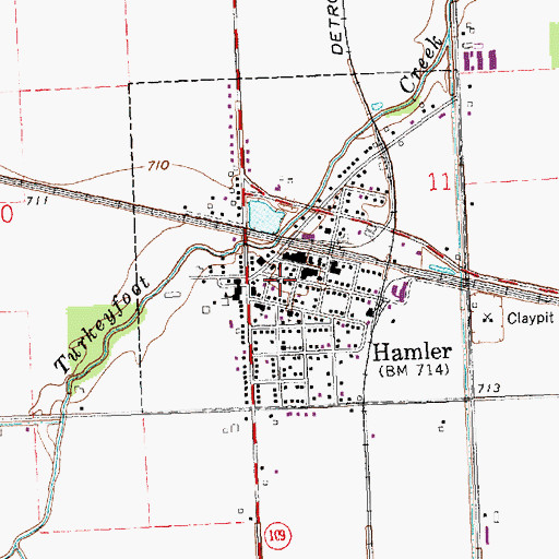 Topographic Map of Hamler Post Office, OH