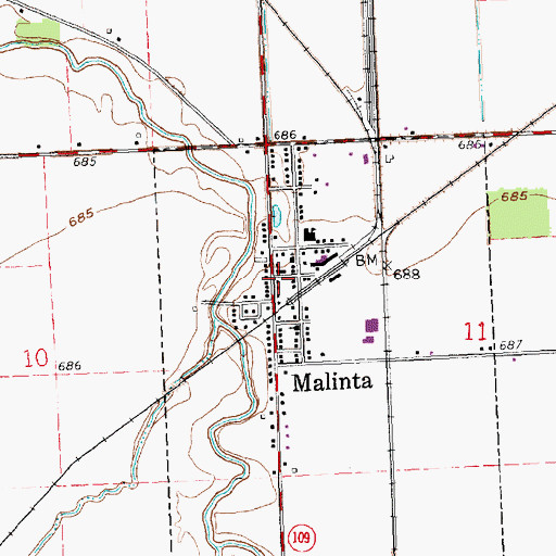Topographic Map of Malinta Post Office, OH