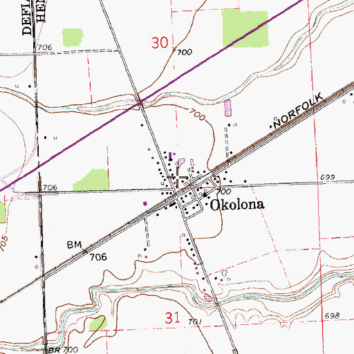 Topographic Map of Okolona Post Office, OH