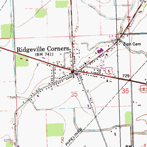 Topographic Map of Ridgeville Corners Post Office, OH