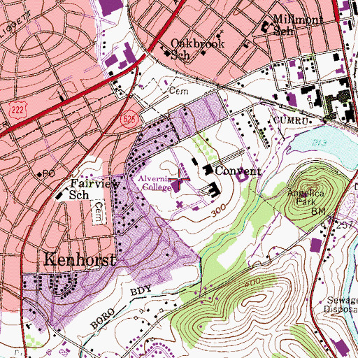 Topographic Map of Alvernia College, PA