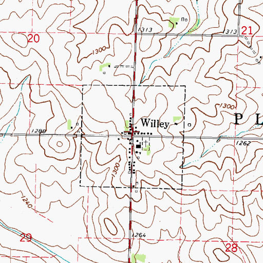 Topographic Map of Willey Post Office (historical), IA