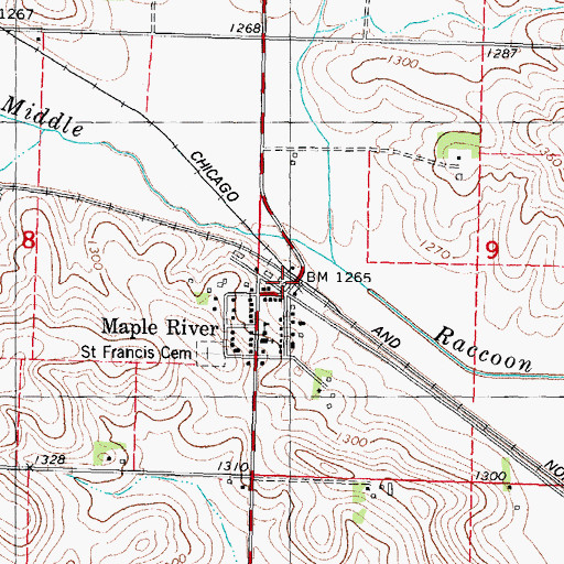 Topographic Map of Maple River, IA