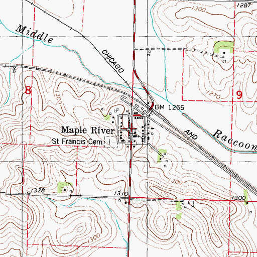 Topographic Map of Maple River Post Office (historical), IA