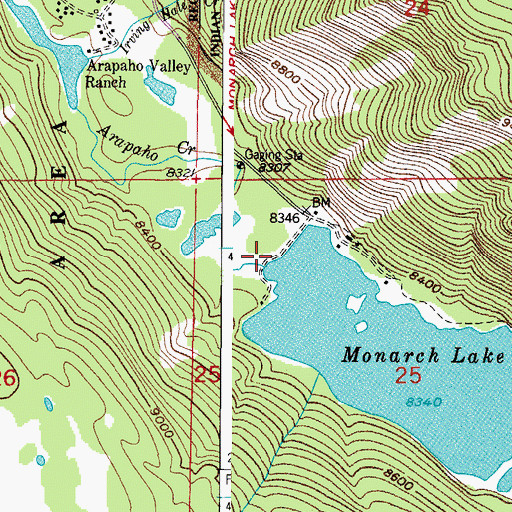 Topographic Map of Monarch Lake Dam, CO
