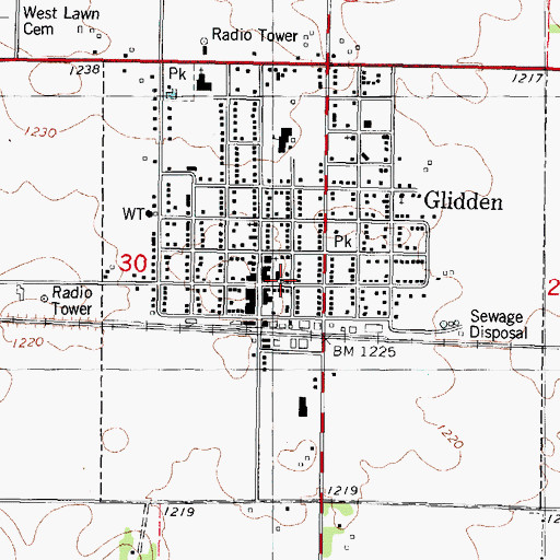 Topographic Map of Glidden Post Office, IA