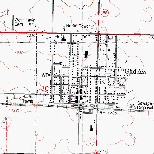Topographic Map of Glidden Presbyterian Church, IA