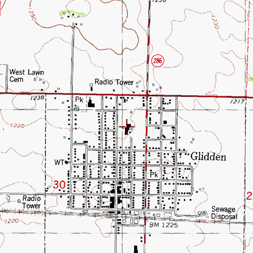 Topographic Map of Glidden - Ralston Elementary School, IA