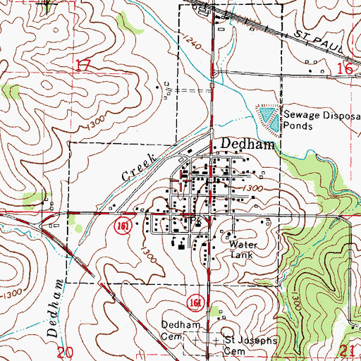 Topographic Map of Dedham Fire Department First Responders Station 2, IA