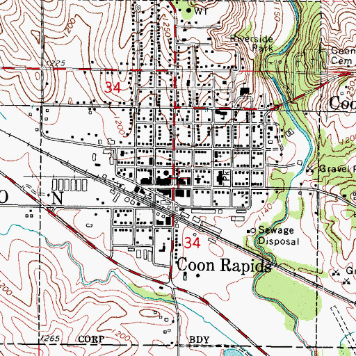 Topographic Map of Coon Rapids Post Office, IA