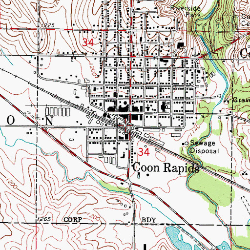 Topographic Map of Coon Rapids, IA