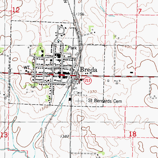 Topographic Map of Breda Post Office, IA