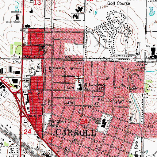 Topographic Map of Saint Lawrence Catholic Church, IA