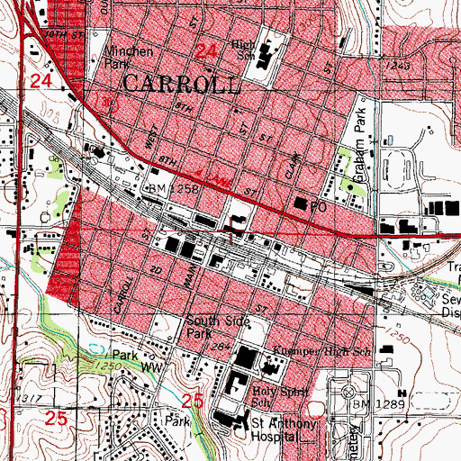 Topographic Map of Carroll City Public Library, IA