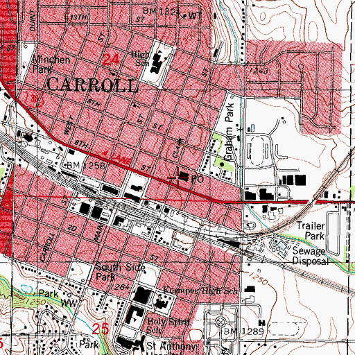 Topographic Map of Carroll Post Office, IA