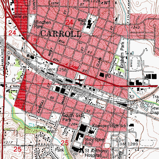 Topographic Map of Carroll County Courthouse, IA
