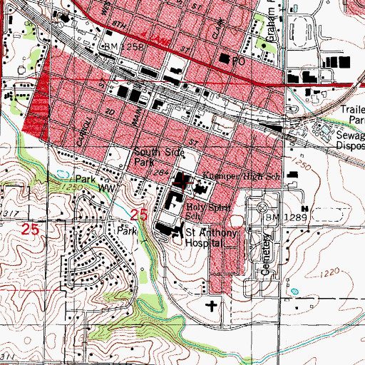 Topographic Map of Kuemper Catholic School / Saint Angela Center, IA