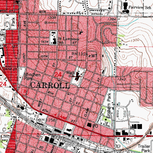 Topographic Map of Adams Elementary School, IA