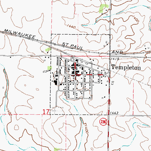 Topographic Map of Templeton Post Office, IA