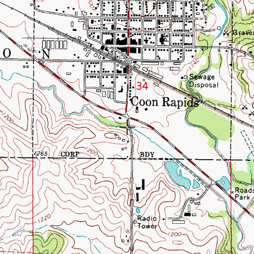 Topographic Map of Coon Rapids Bridge, IA