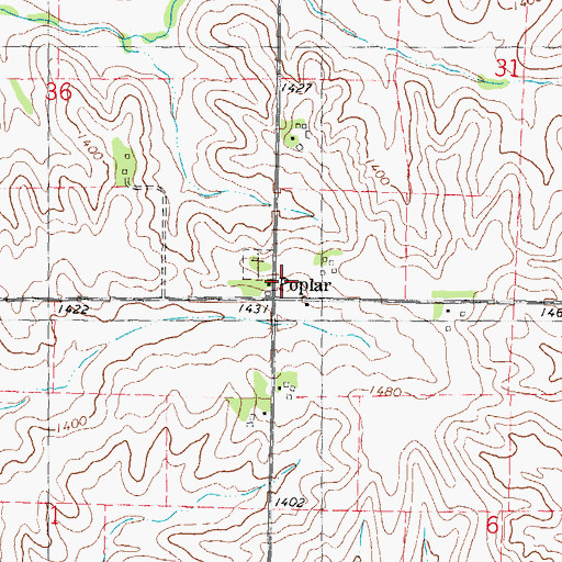Topographic Map of Poplar Post Office (historical), IA