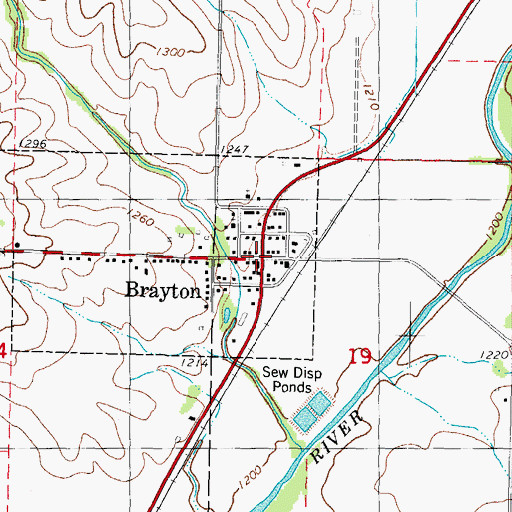 Topographic Map of Brayton Town Hall, IA