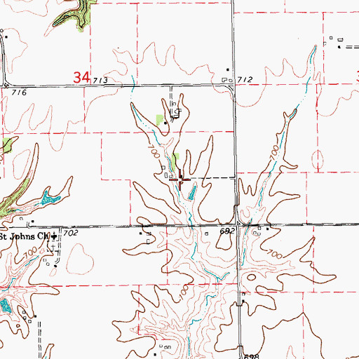 Topographic Map of Franklin Mills Post Office (historical), IA